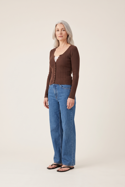 Lace Patchwork Button-Front Knit Top full look