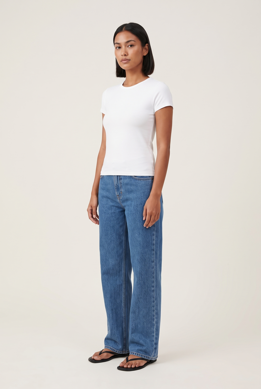 Slim Fit O-Neck Knitted Tee full look