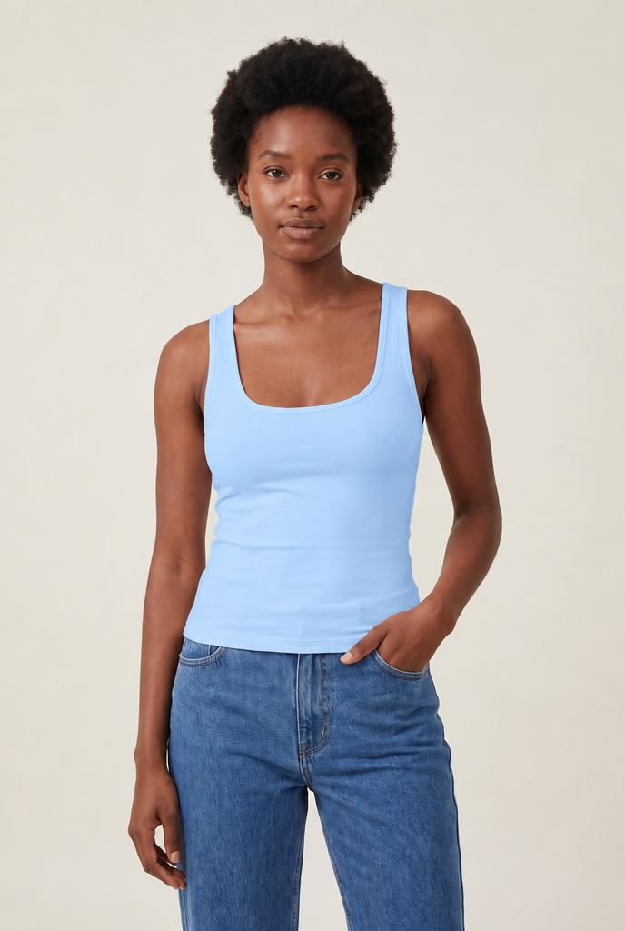 Stretch Halter Tank Top in Sky Blue