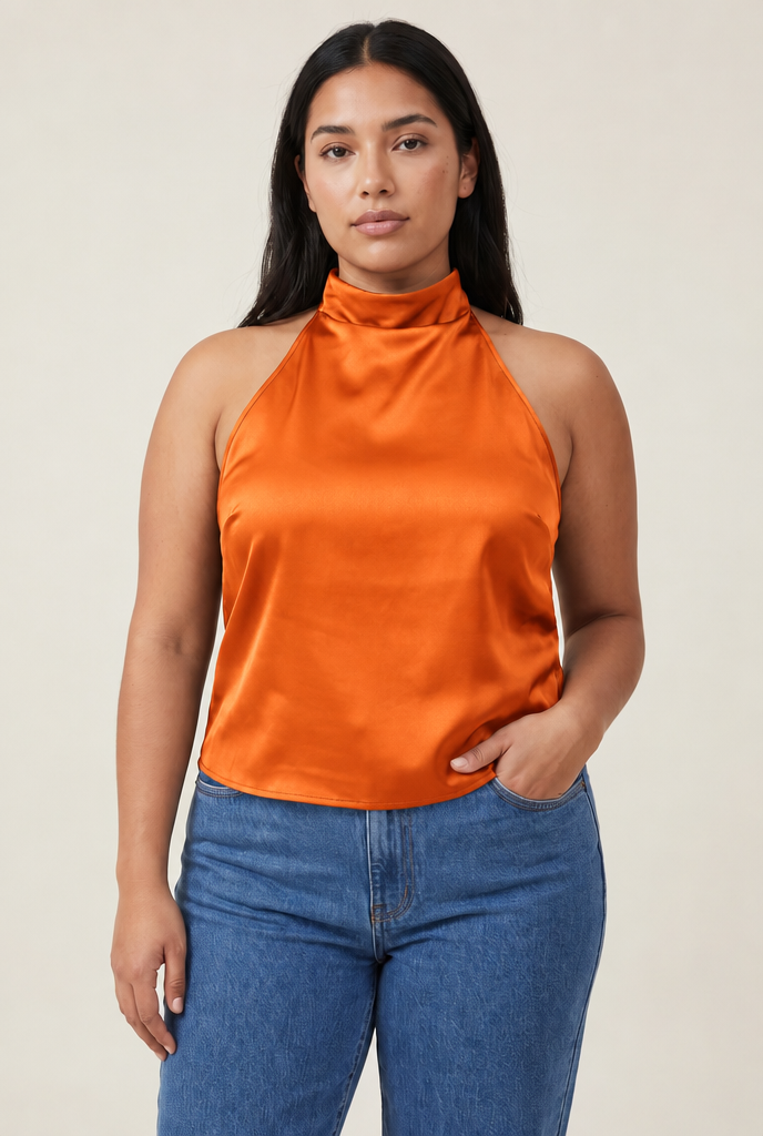 Halter Satin Backless Corset Top in Orange