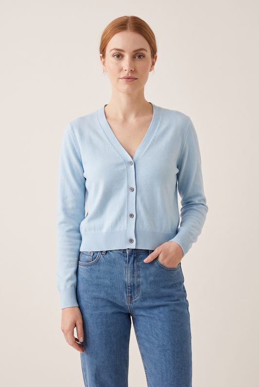 Cotton V-Neck Cropped Cardigan worn