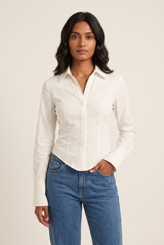 Bell Sleeve Slim Bandage Blouse worn