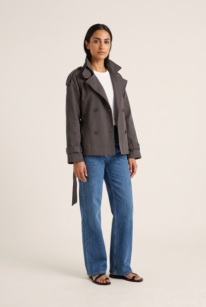 Double-Breasted Lace-Up Trench Coat full look