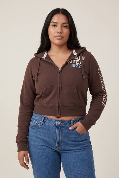 Cropped Zip-Up California Hoodie worn