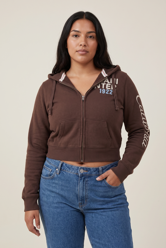 Cropped Zip-Up California Hoodie worn