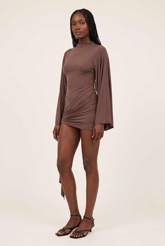 Draped Batwing Sleeve Evening Romper full look