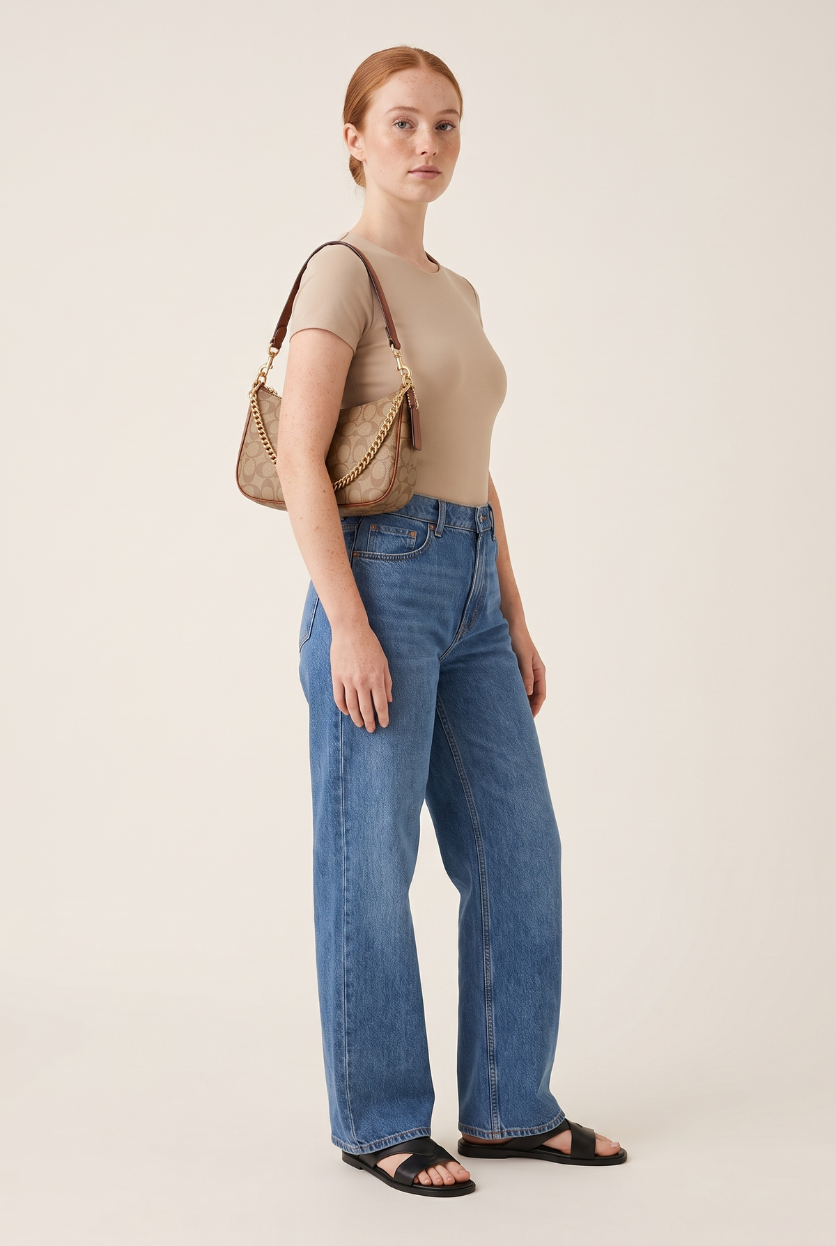 Geometric Print Chain Underarm Bag full look