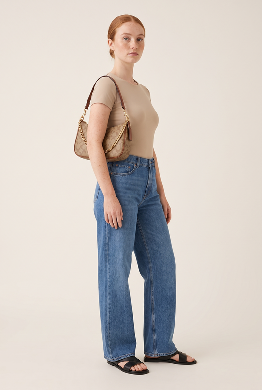 Geometric Print Chain Underarm Bag full look