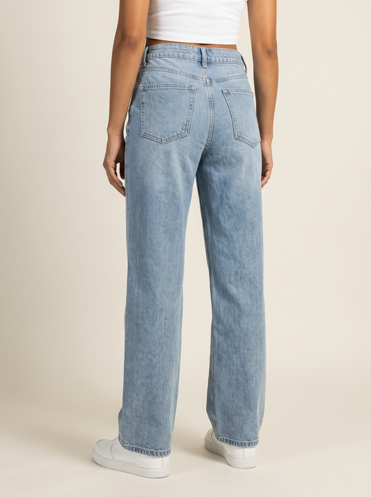 High Waist Wide Leg Denim Jeans worn