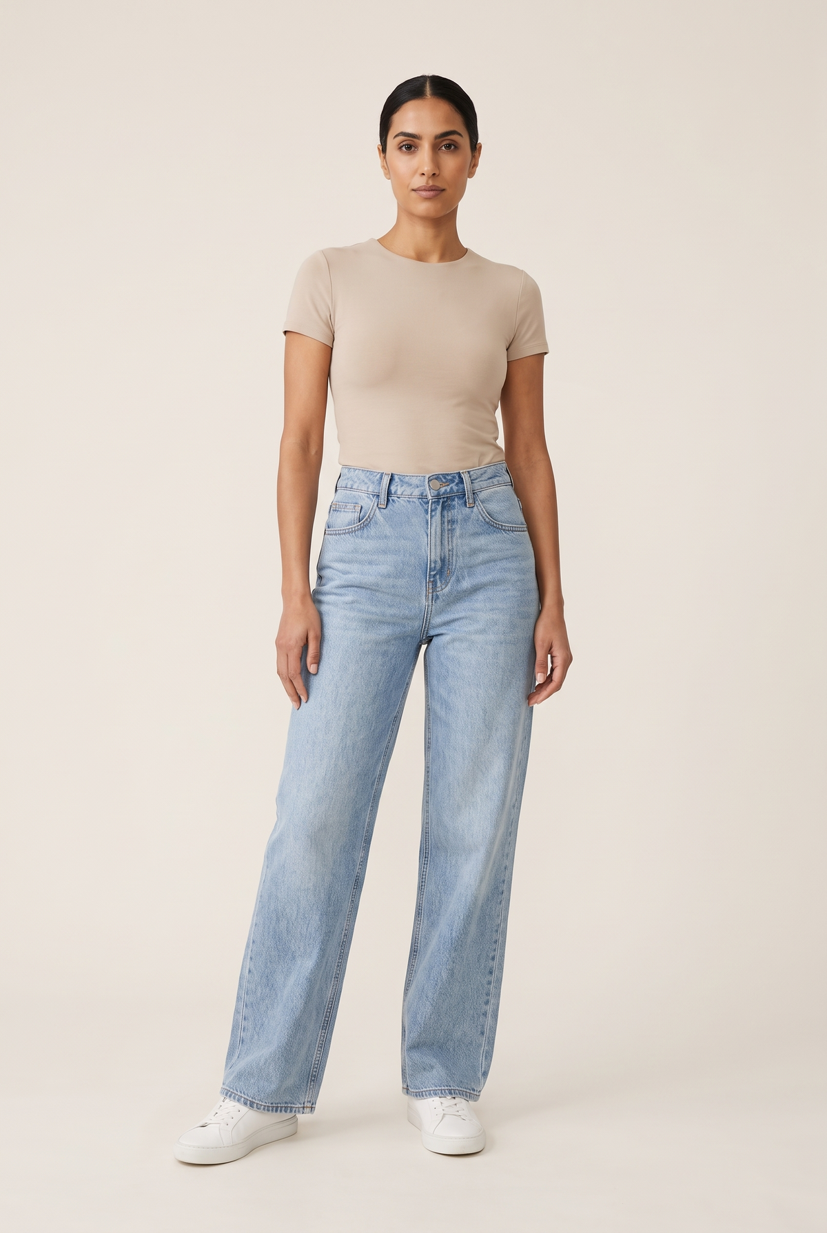 High Waist Wide Leg Denim Jeans full look