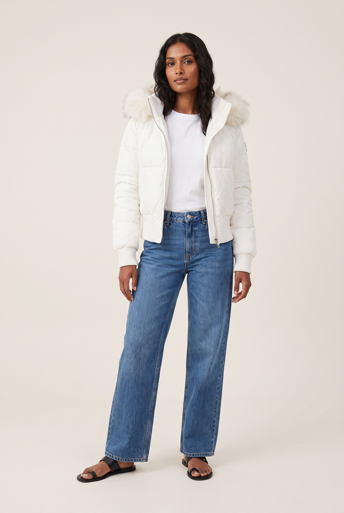 Fur Collar Hooded Puffer Parka full look
