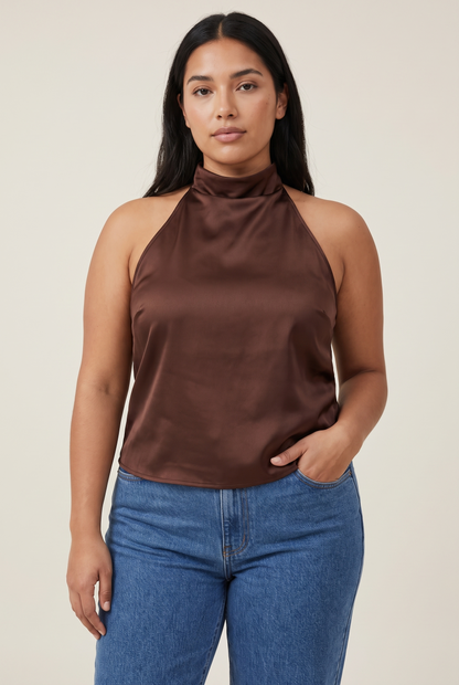 Halter Satin Backless Corset Top worn