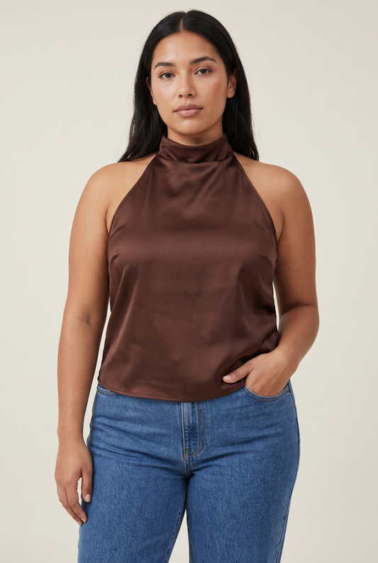 Halter Satin Backless Corset Top worn