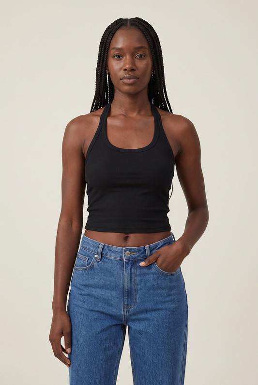 Hollow Back Halter Crop Vest worn