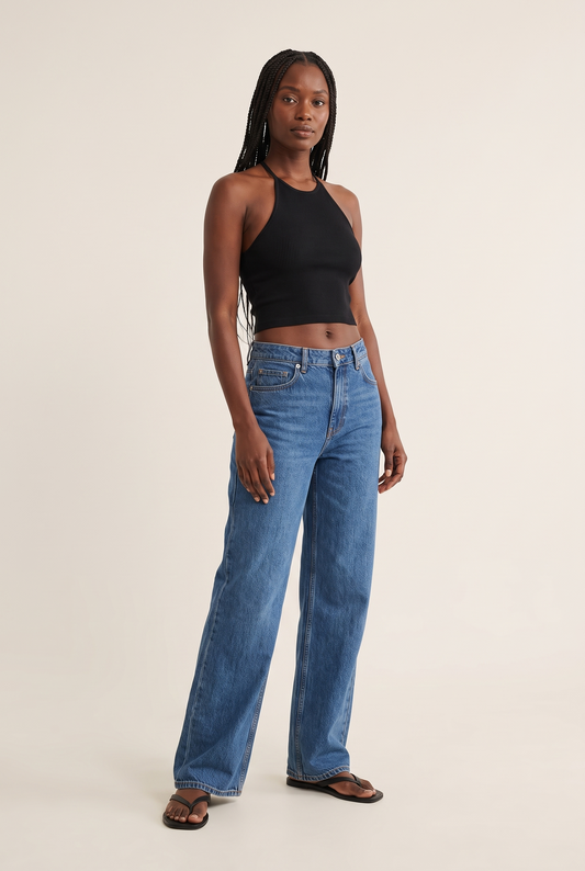 Hollow Back Halter Crop Vest full look
