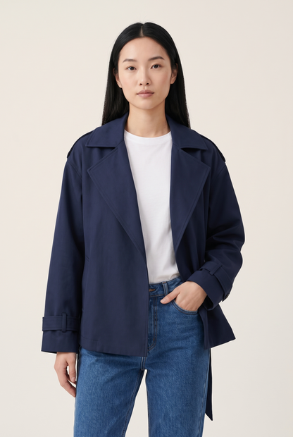 Lapel Belted Trench Jacket worn