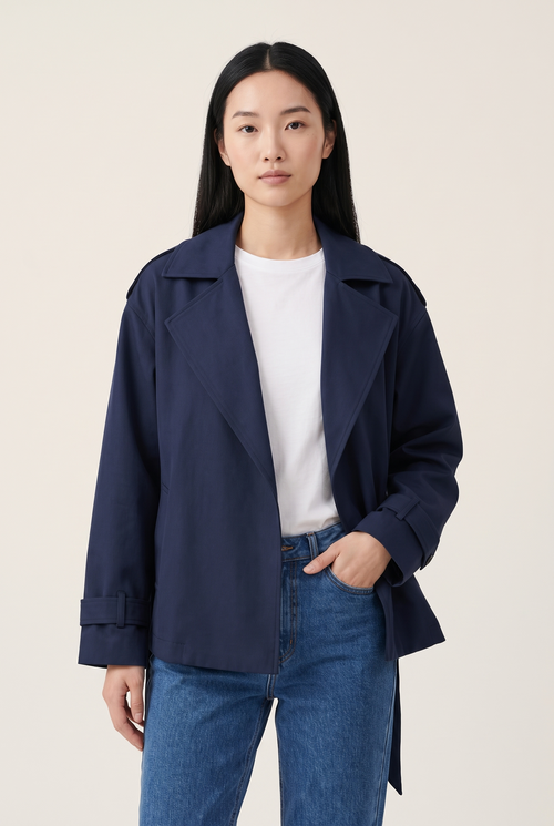 Lapel Belted Trench Jacket worn