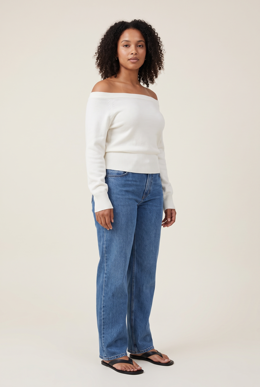 Slash Neck Off-Shoulder Pullover full look