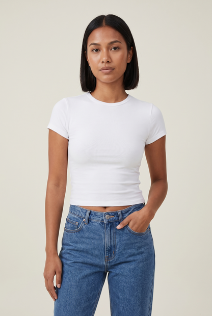 Slim Fit O-Neck Knitted Tee worn