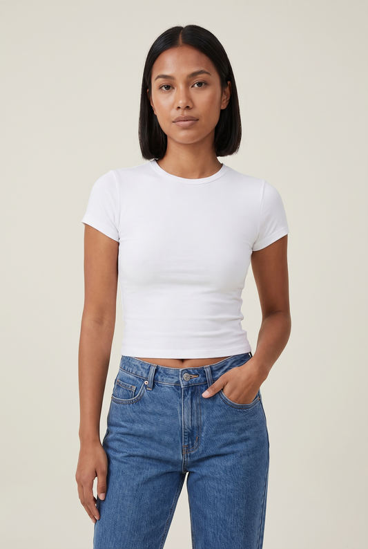 Slim Fit O-Neck Knitted Tee worn