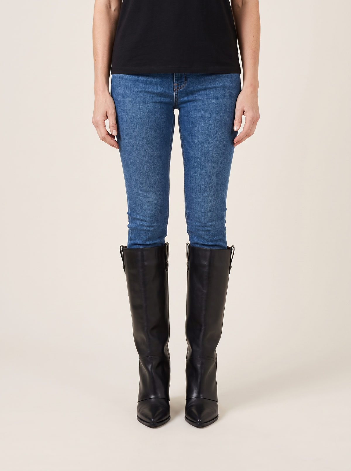 Slip-On Knee-High Motorcycle Boots worn