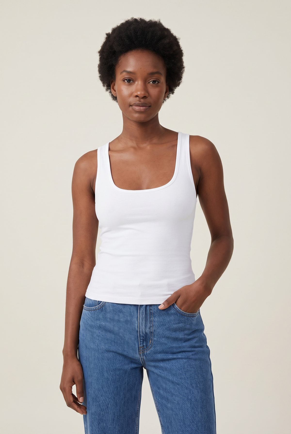 Stretch Halter Tank Top worn