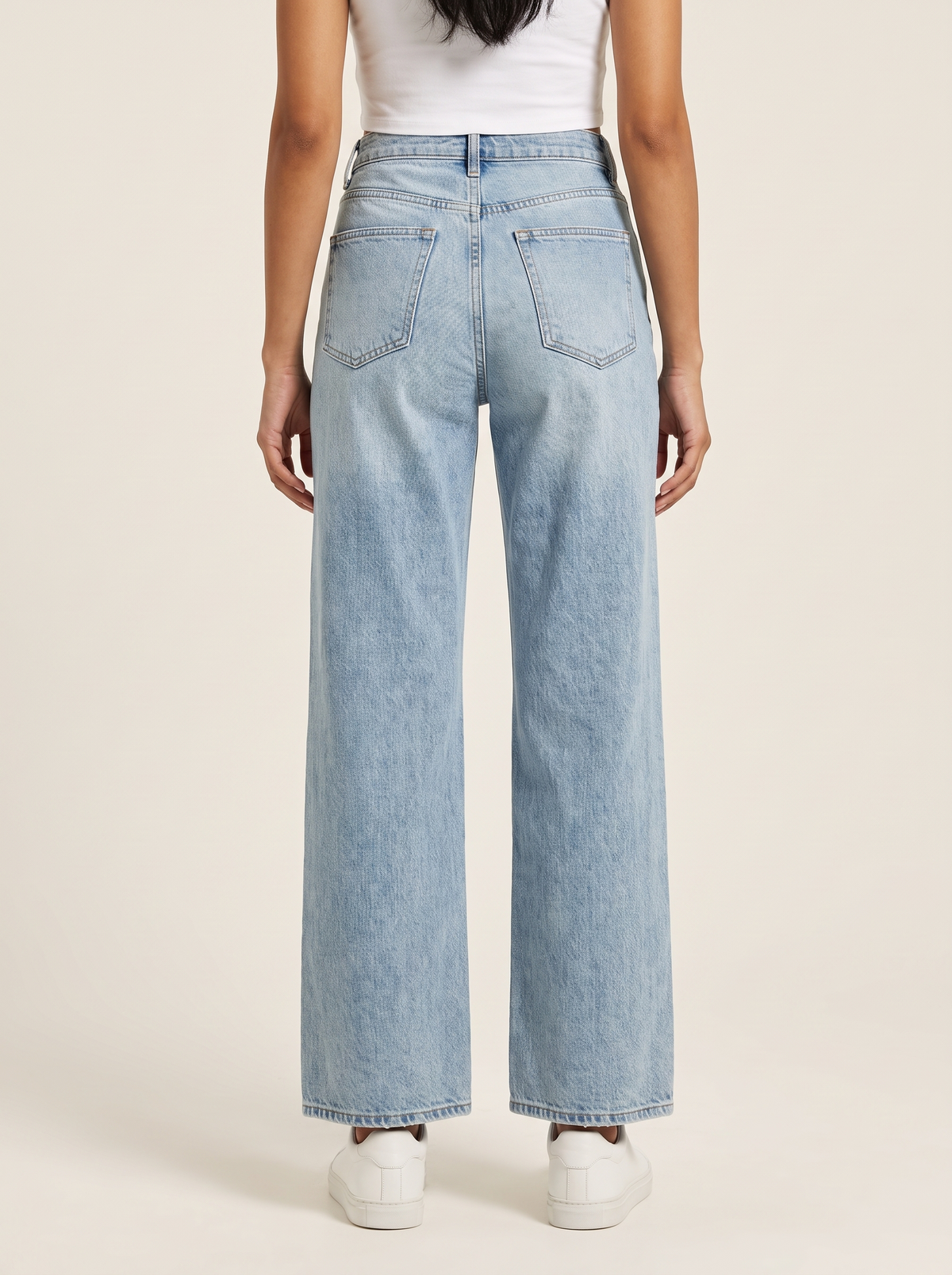 Washed Wide-Leg High-Waisted Jeans worn