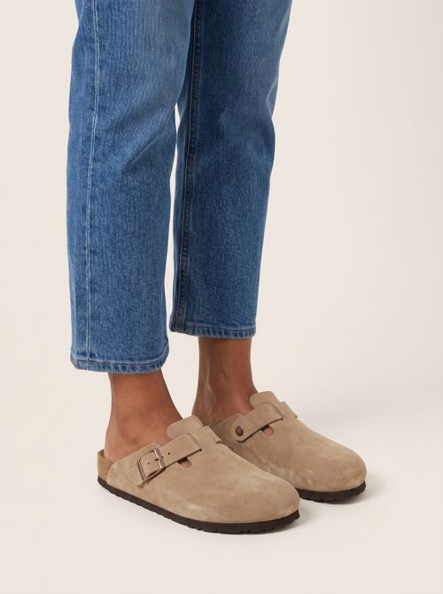Unisex Suede Half Slippers worn