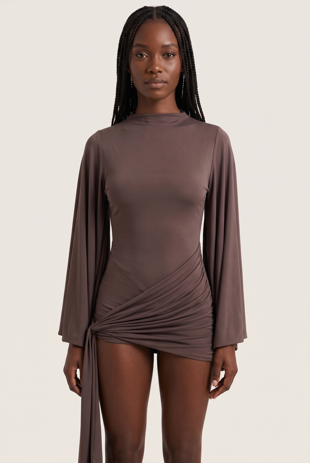 Draped Batwing Sleeve Evening Romper worn