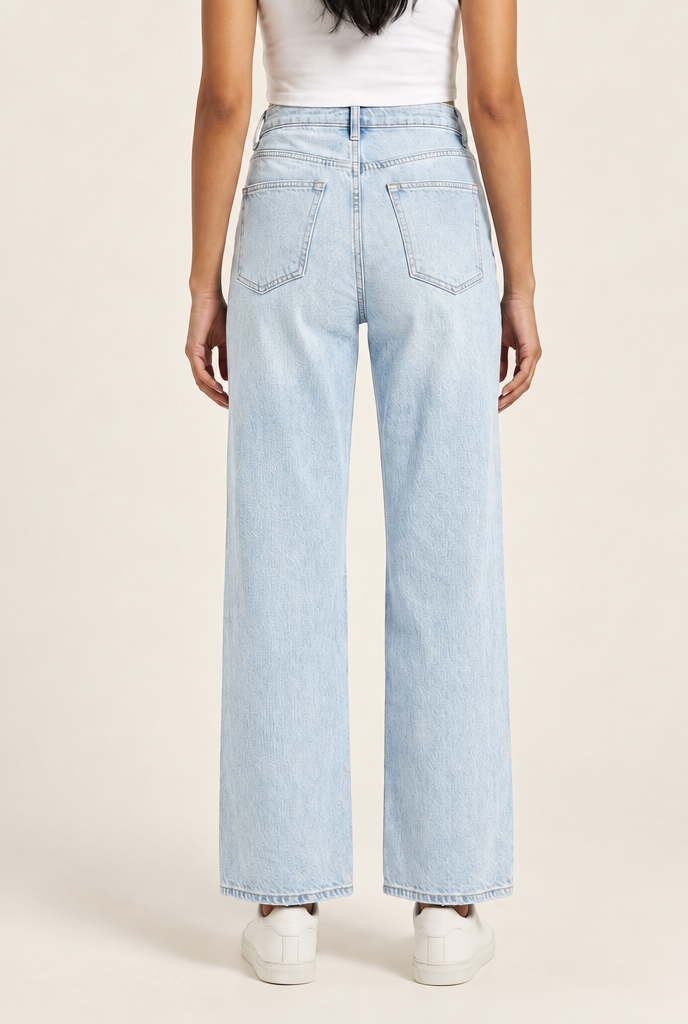 Washed Wide-Leg High-Waisted Jeans in Pale Blue