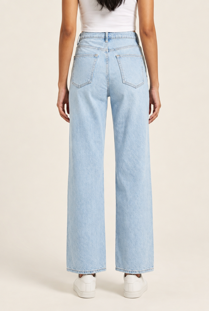 Washed Wide-Leg High-Waisted Jeans in Light Blue