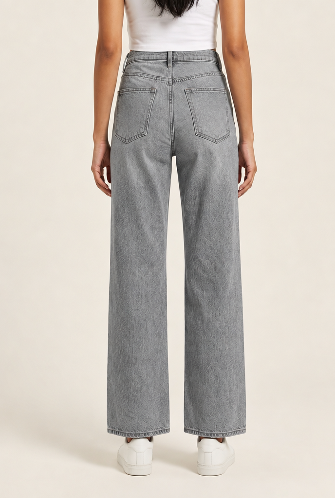Washed Wide-Leg High-Waisted Jeans in Gray