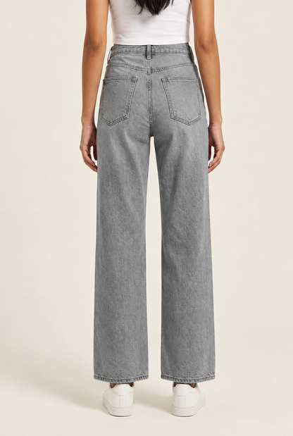 Washed Wide-Leg High-Waisted Jeans in Gray