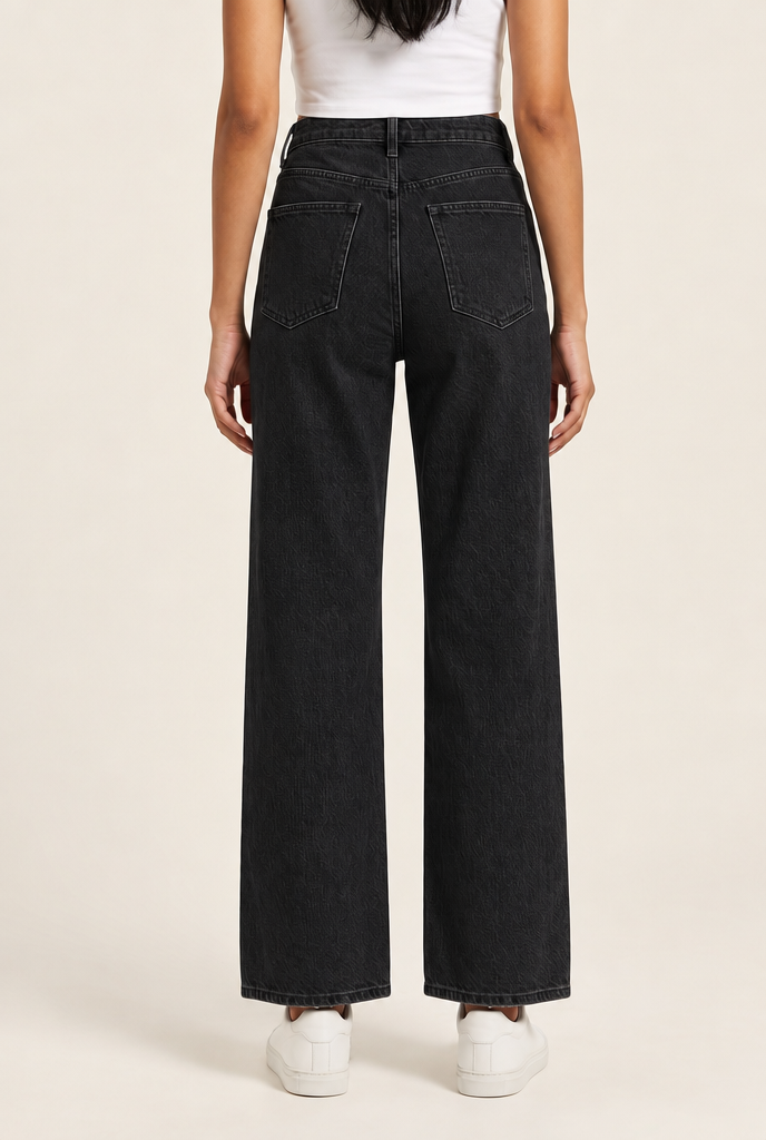 Washed Wide-Leg High-Waisted Jeans in Black