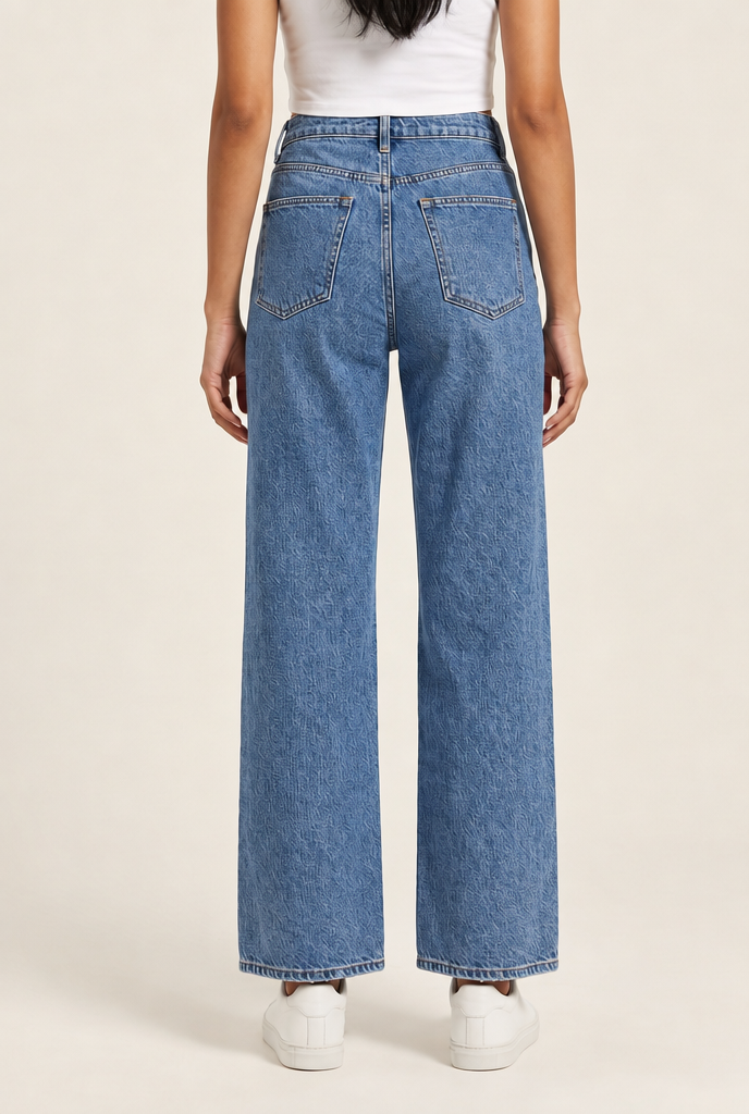 Washed Wide-Leg High-Waisted Jeans in Blue