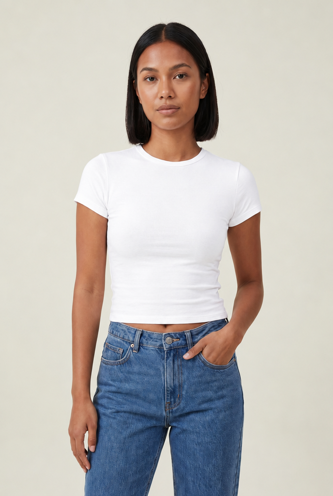 Slim Fit O-Neck Knitted Tee in White
