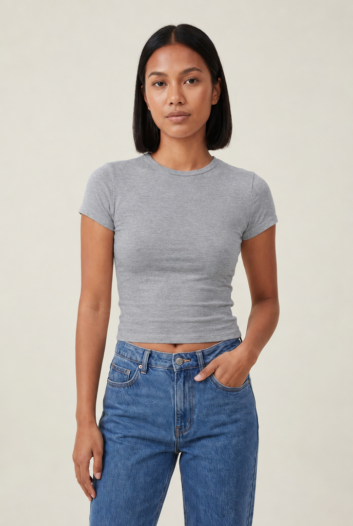 Slim Fit O-Neck Knitted Tee in Gray