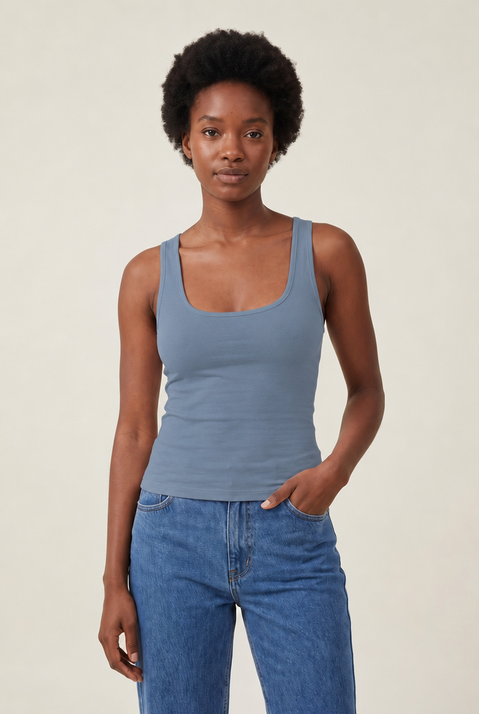 Stretch Halter Tank Top in Blue Grey