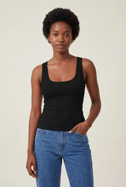 Stretch Halter Tank Top in Black