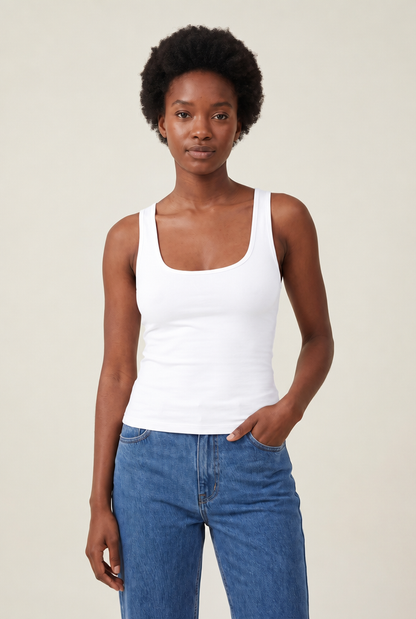 Stretch Halter Tank Top in White