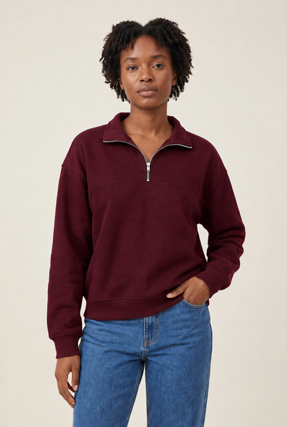 Fleece Lined Half-Zip Pullover in Burgundy