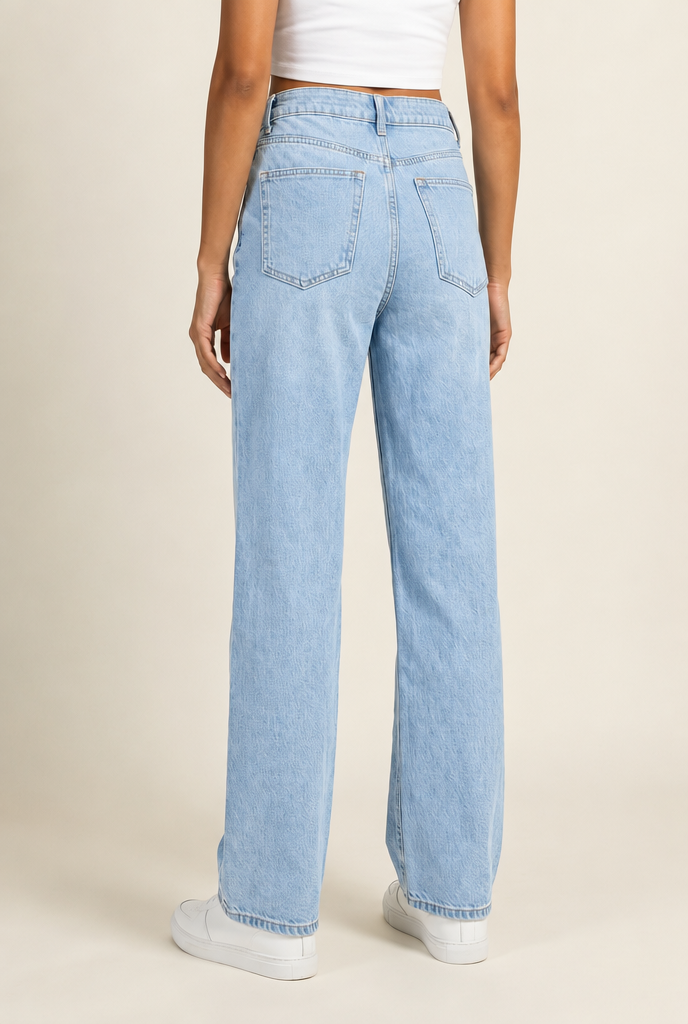 High Waist Wide Leg Denim Jeans in Light Blue