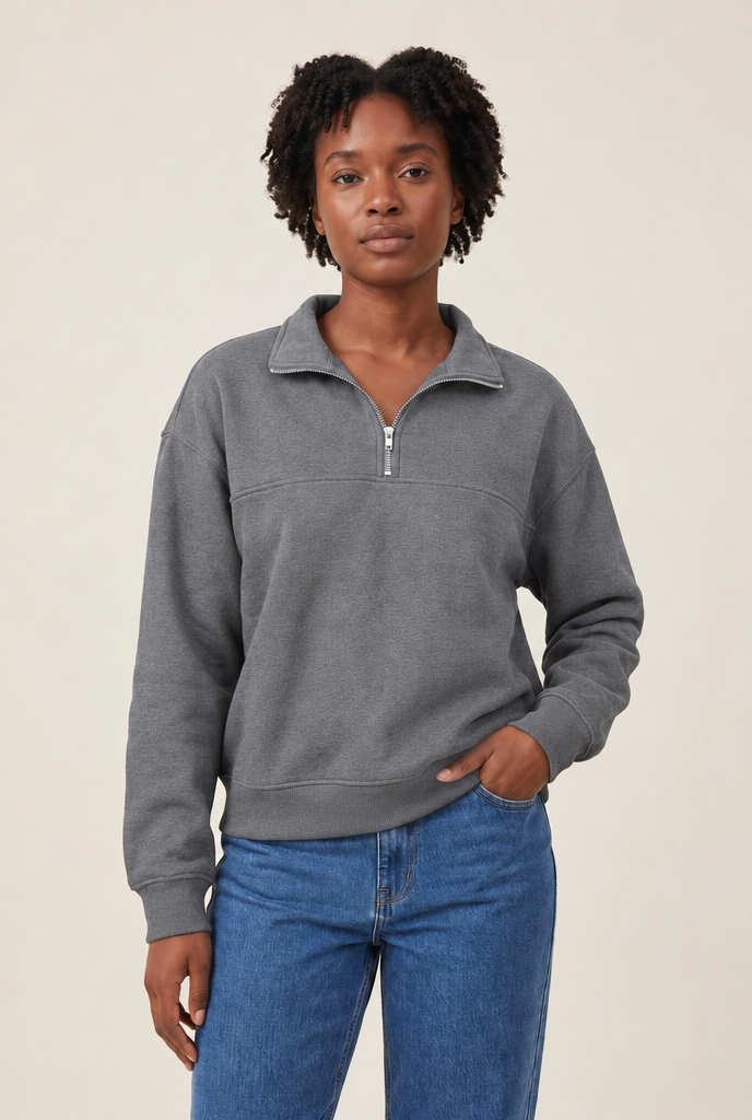Fleece Lined Half-Zip Pullover in Gray