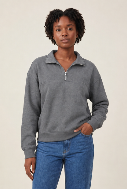 Fleece Lined Half-Zip Pullover in Gray
