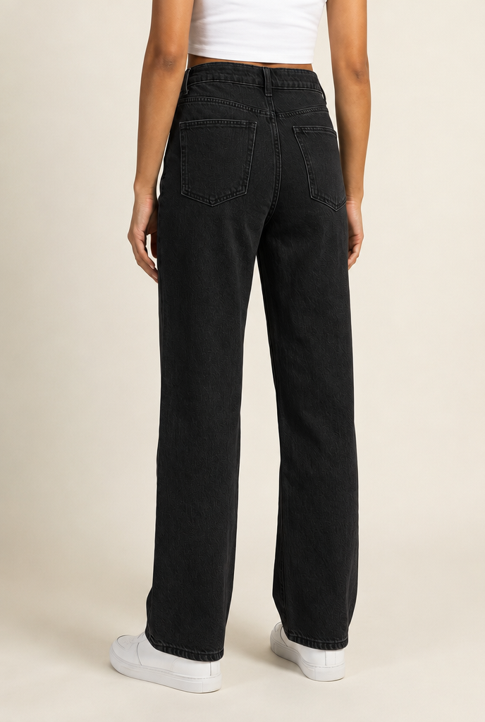 High Waist Wide Leg Denim Jeans in Black