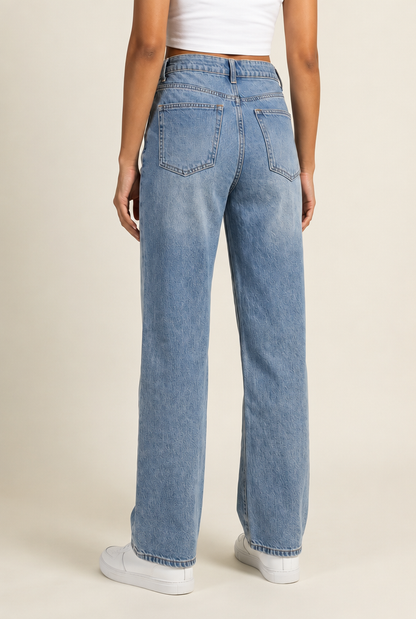 High Waist Wide Leg Denim Jeans in Vintage Blue