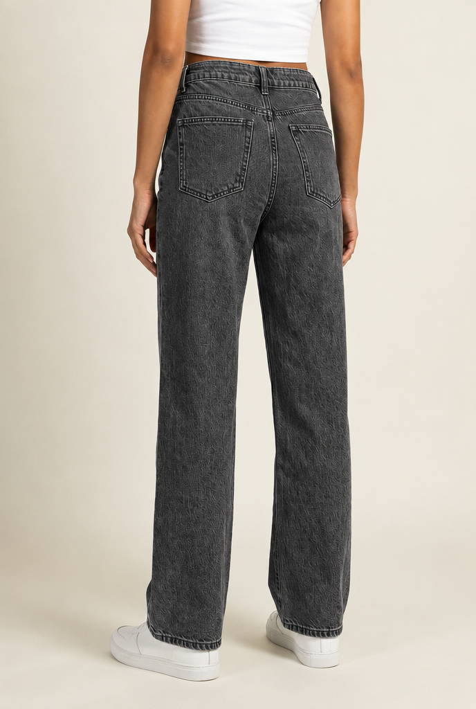 High Waist Wide Leg Denim Jeans in Black Gray