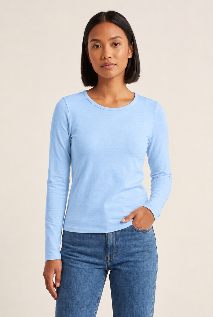 Everyday Long-Sleeve Knit Tee in Sky Blue