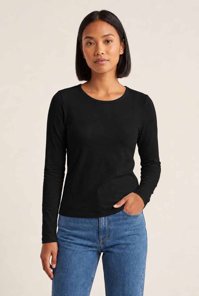 Everyday Long-Sleeve Knit Tee in Black