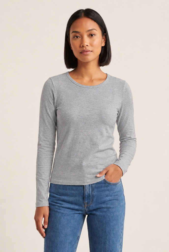 Everyday Long-Sleeve Knit Tee in Gray